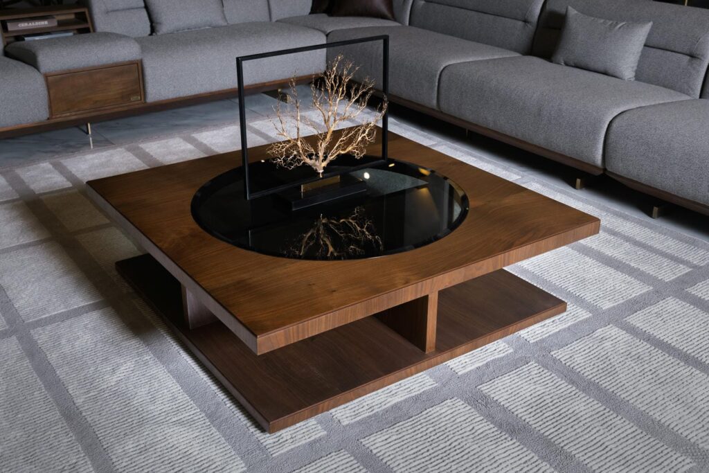 Modern Furniture in Pakistan featuring a contemporary wooden coffee table placed in a stylish living room setting