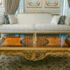 Modern sofa design in Pakistan 2025 with elegant gold coffee table and luxury interior décor