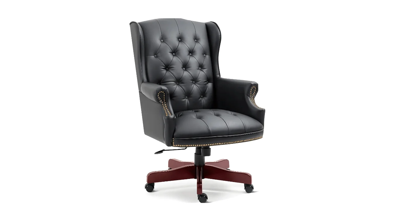 executive revolving chair in Pakistan with cushioned seat and wooden base