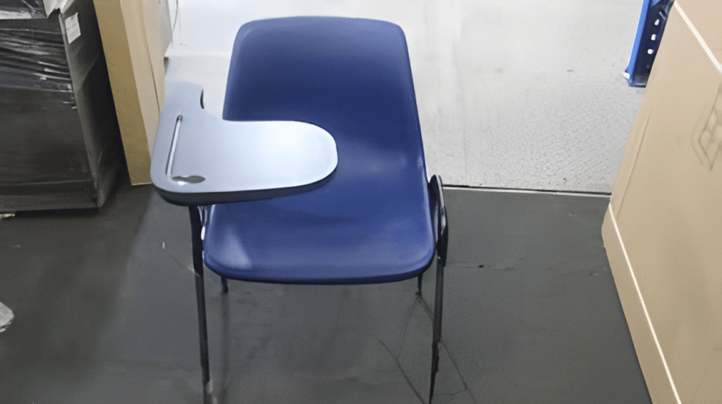 Study chair with writing pad blue for students in Pakistan compact chair for study and classroom use